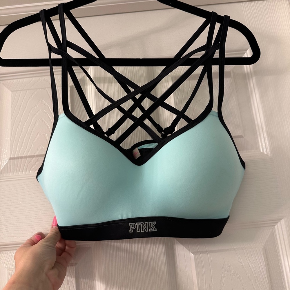 PINK Victoria's Secret Black and Light Blue Strappy Bralette